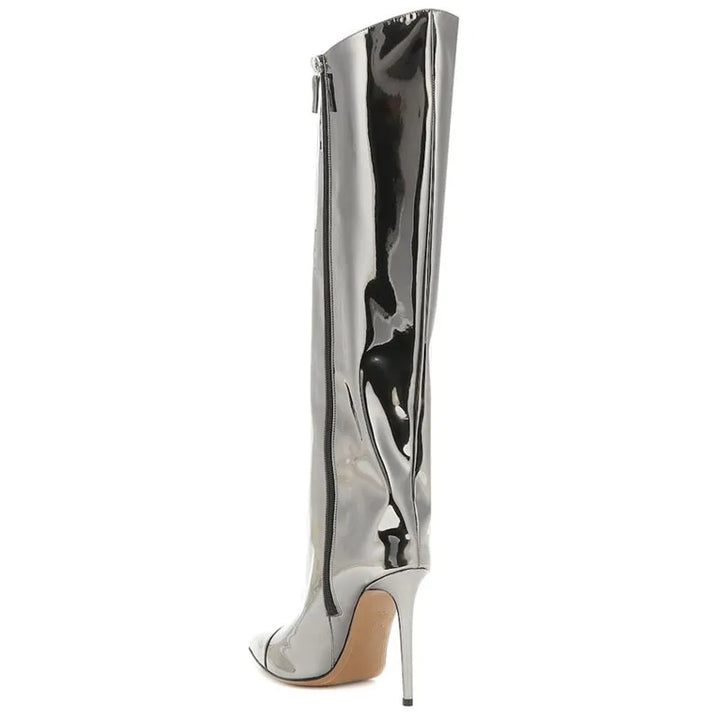 High Pointed Toe Heel Boots with Glossy Leather Design - Sloane