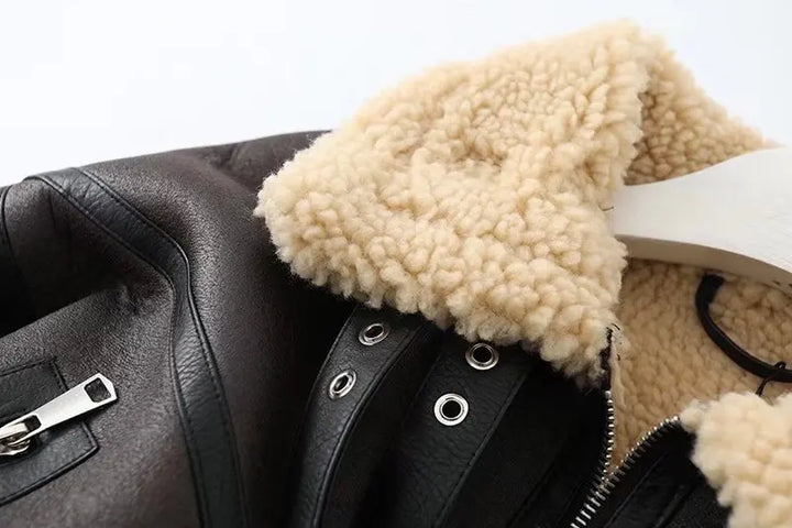 Short leather coat with inner fur - Johnny