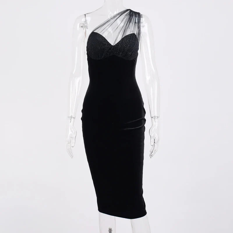 Midi velvet dress with chiffon sequin detail - Irene