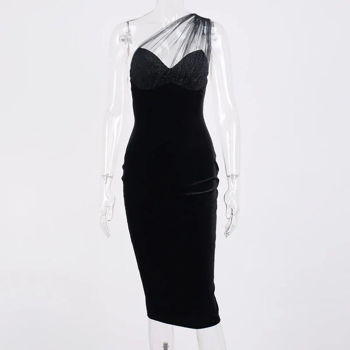 Midi velvet dress with chiffon sequin detail - Irene