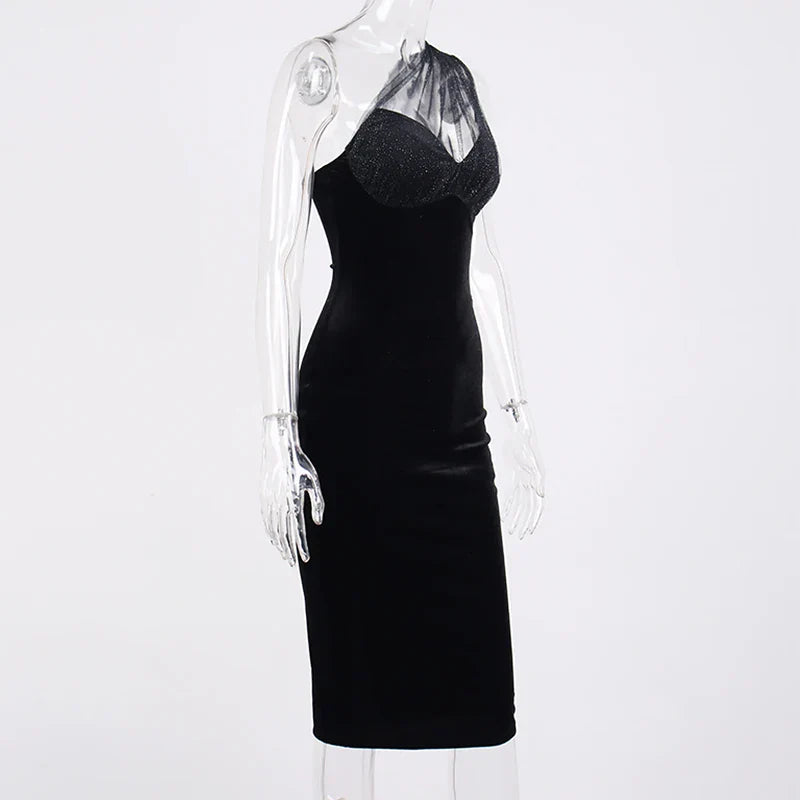 Midi velvet dress with chiffon sequin detail - Irene
