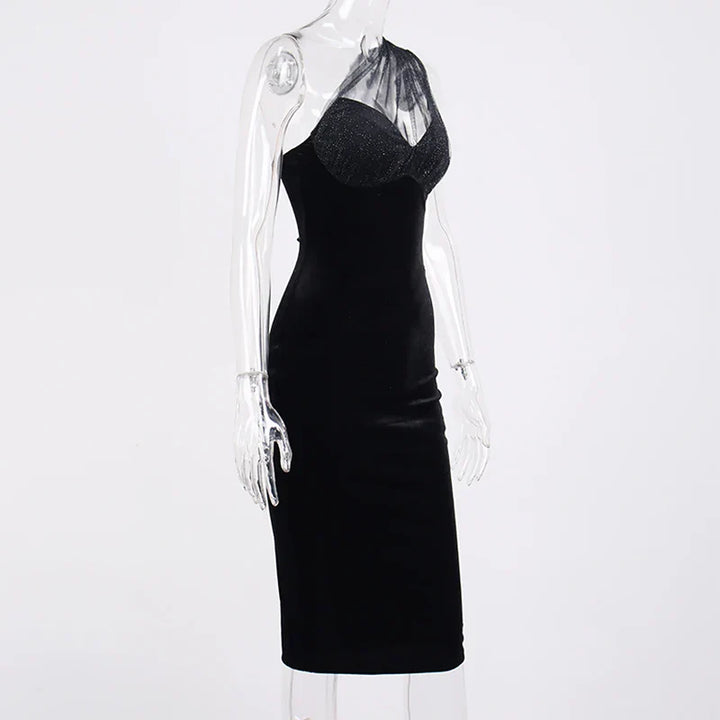 Midi velvet dress with chiffon sequin detail - Irene