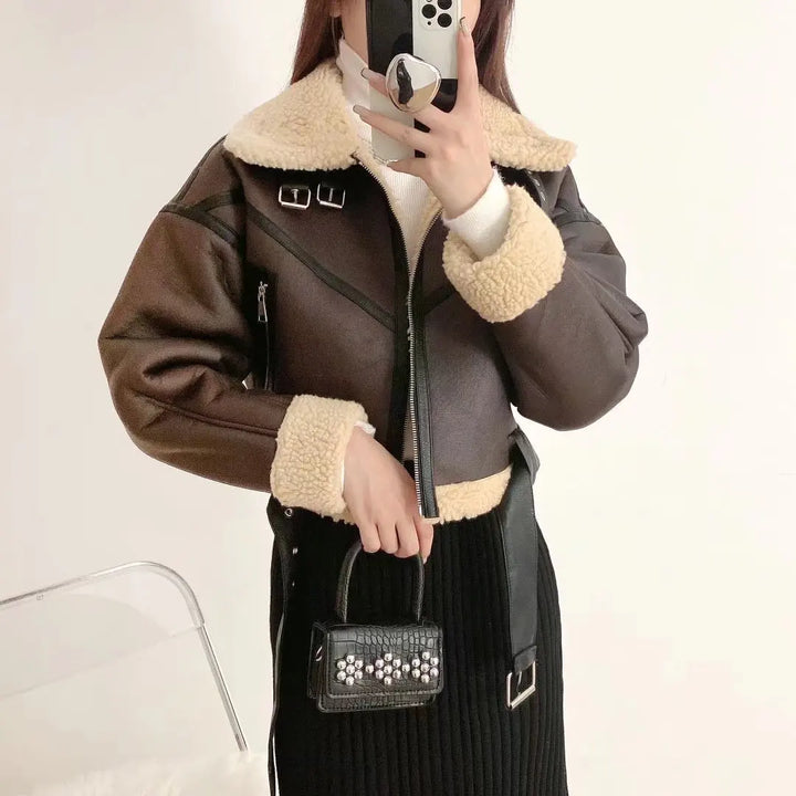 Short leather coat with inner fur - Johnny