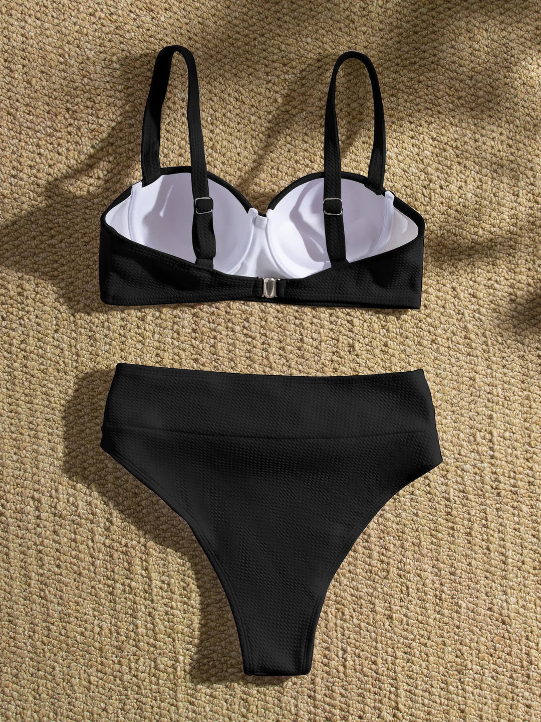 Waffle Fabric Bikini with Belt Decoration and Push-Up Bra - Nadia