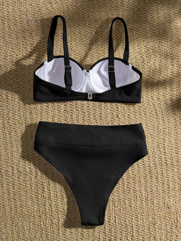 Waffle Fabric Bikini with Belt Decoration and Push-Up Bra - Nadia