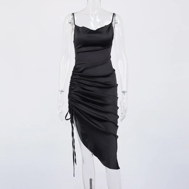 Midi satin dress with ruching - Lis