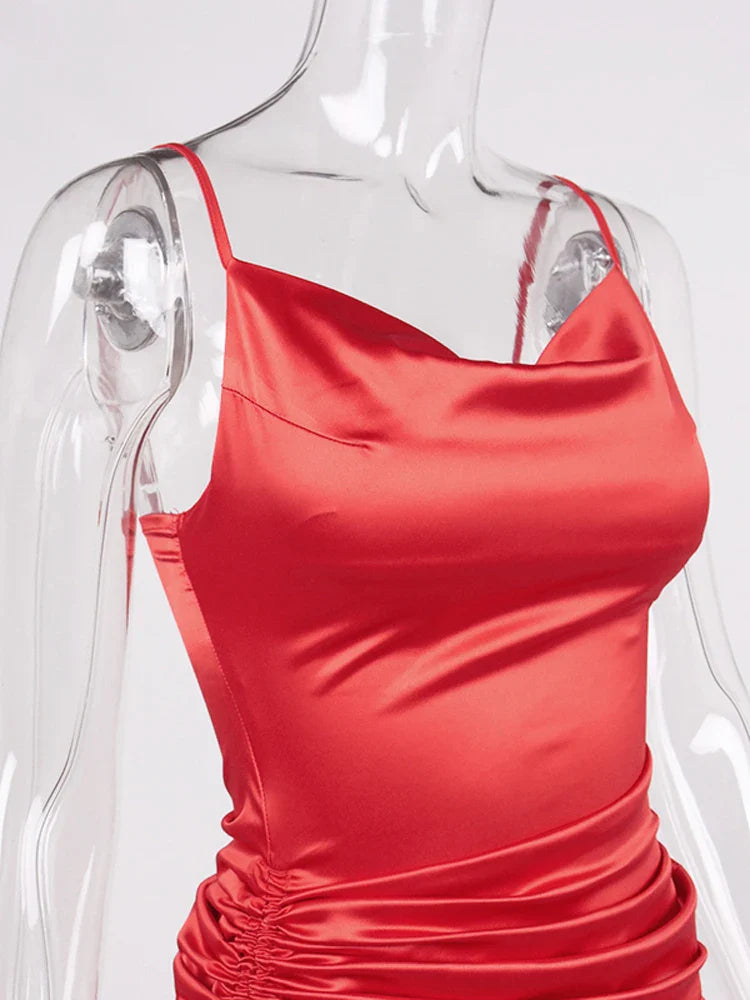 Midi satin dress with ruching - Lis