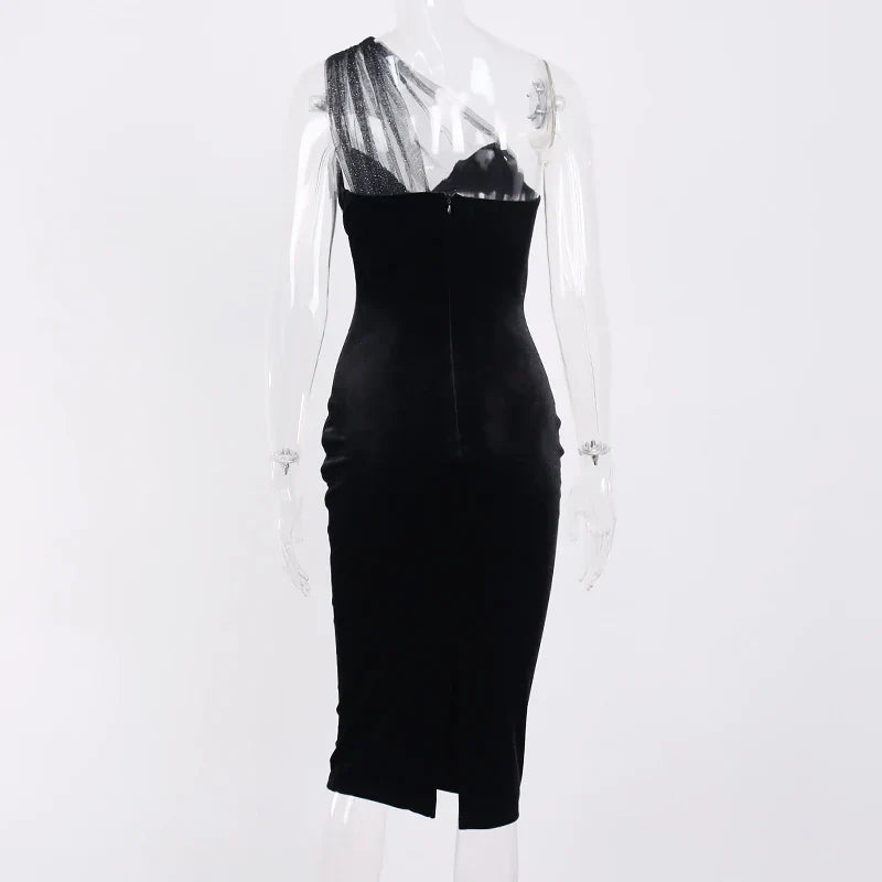 Midi velvet dress with chiffon sequin detail - Irene