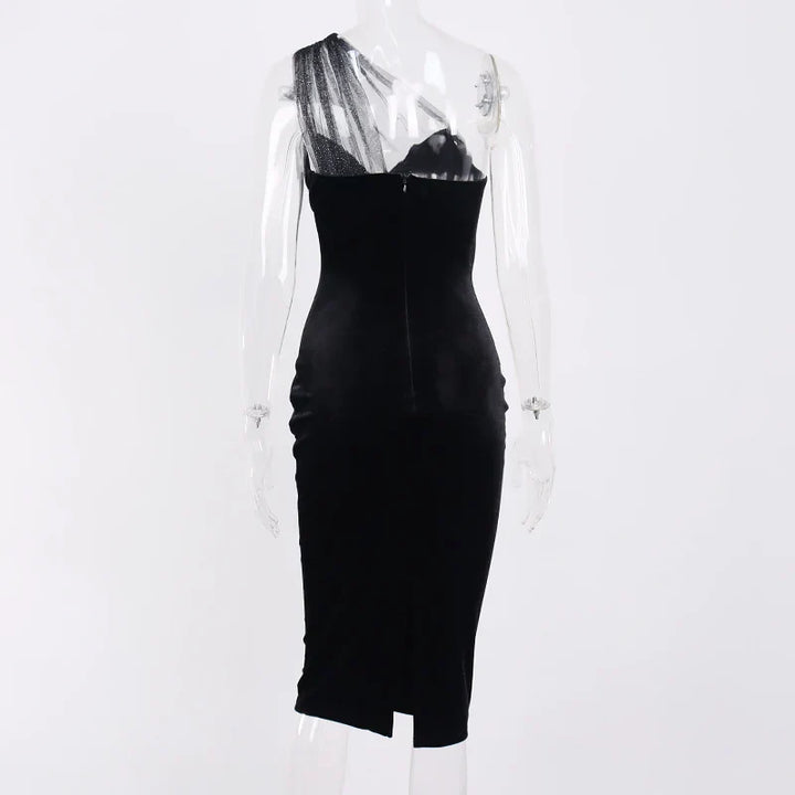 Midi velvet dress with chiffon sequin detail - Irene