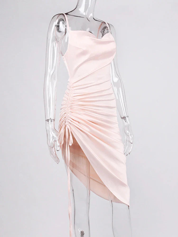Midi satin dress with ruching - Lis