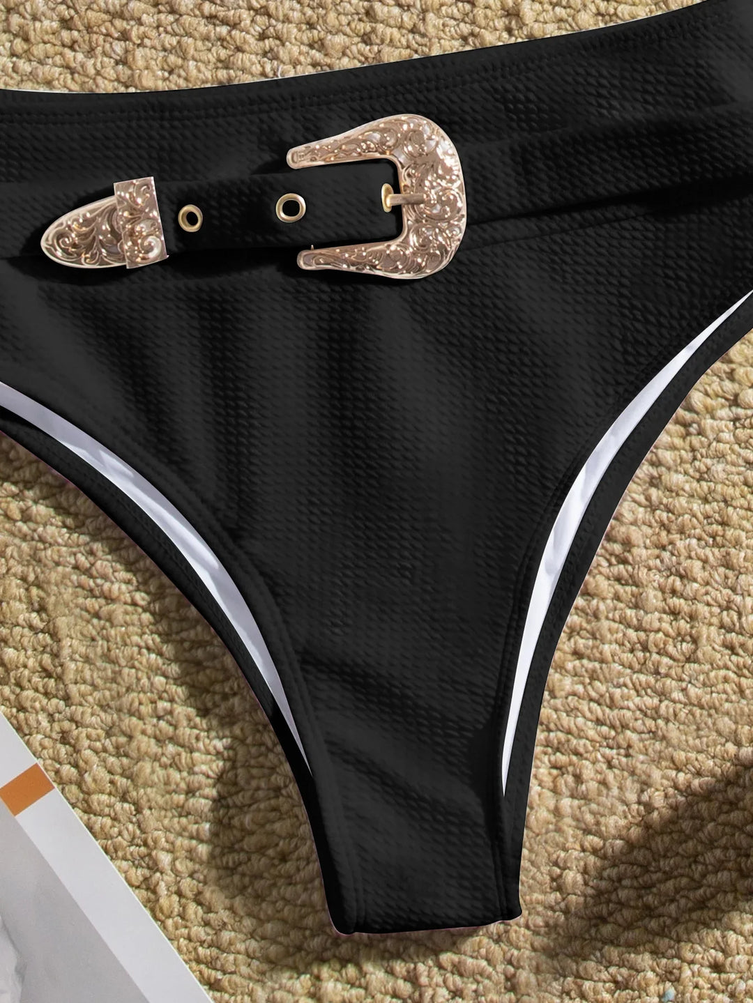 Waffle Fabric Bikini with Belt Decoration and Push-Up Bra - Nadia
