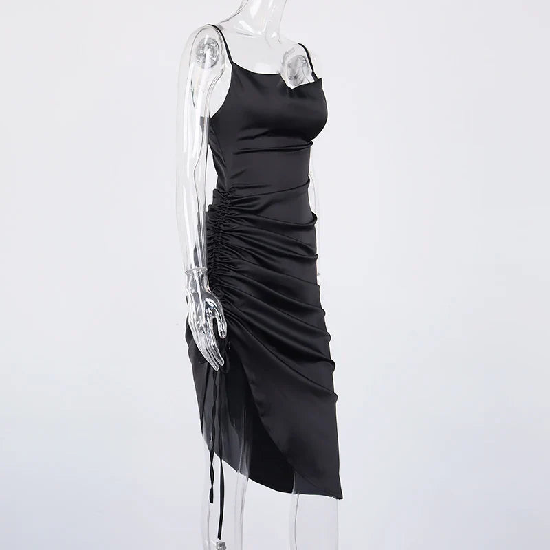 Midi satin dress with ruching - Lis