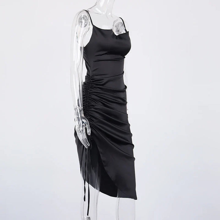 Midi satin dress with ruching - Lis