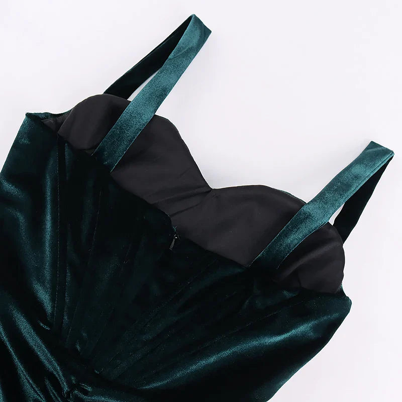 Velvet Mini Dress with Corset Design and Ruching - Sheina