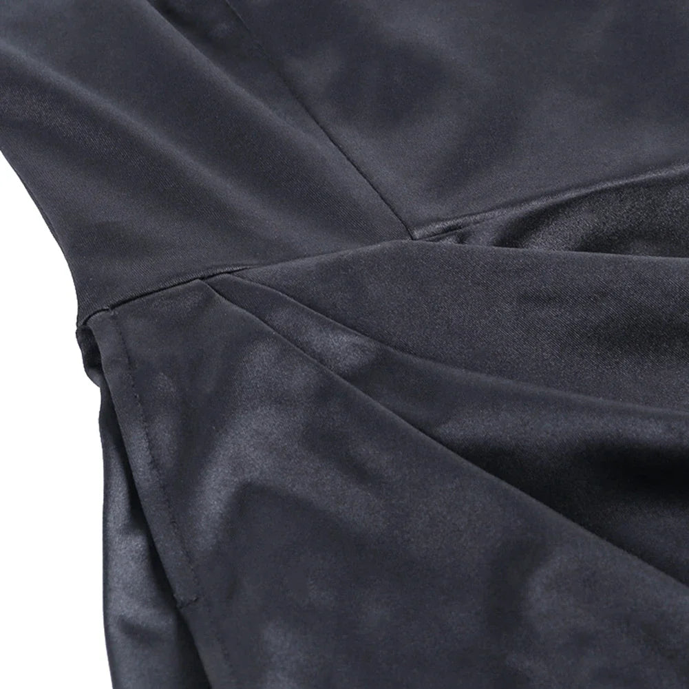 Elegant Satin Midi Dress with Deep Slit - Lunar