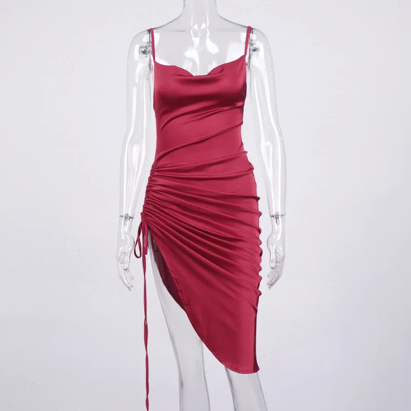 Midi satin dress with ruching - Lis