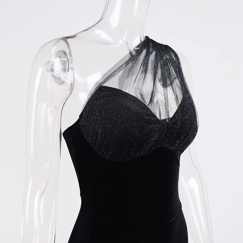 Midi velvet dress with chiffon sequin detail - Irene
