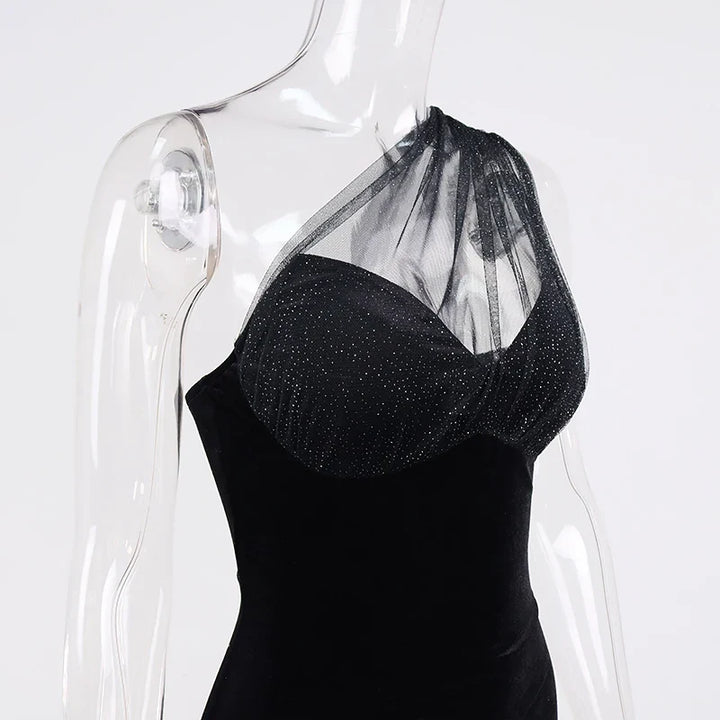 Midi velvet dress with chiffon sequin detail - Irene