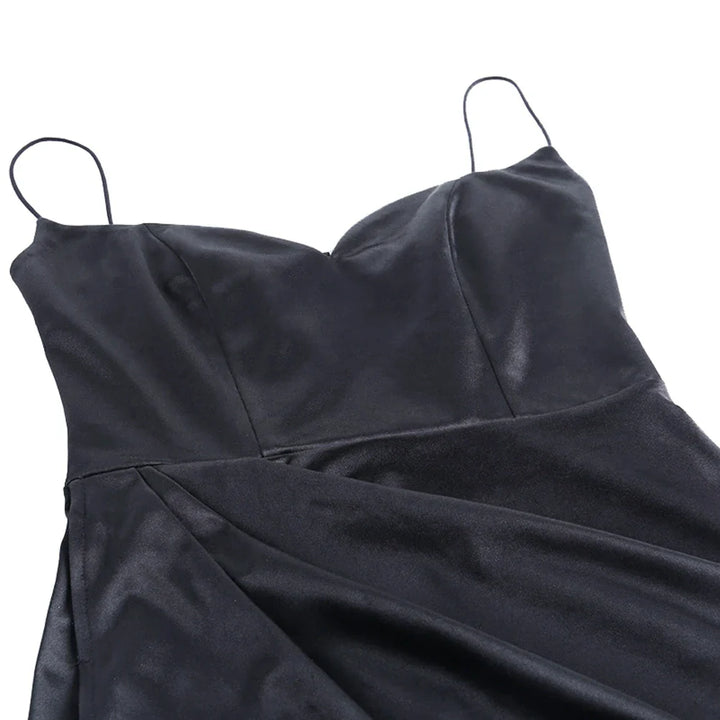 Elegant Satin Midi Dress with Deep Slit - Lunar