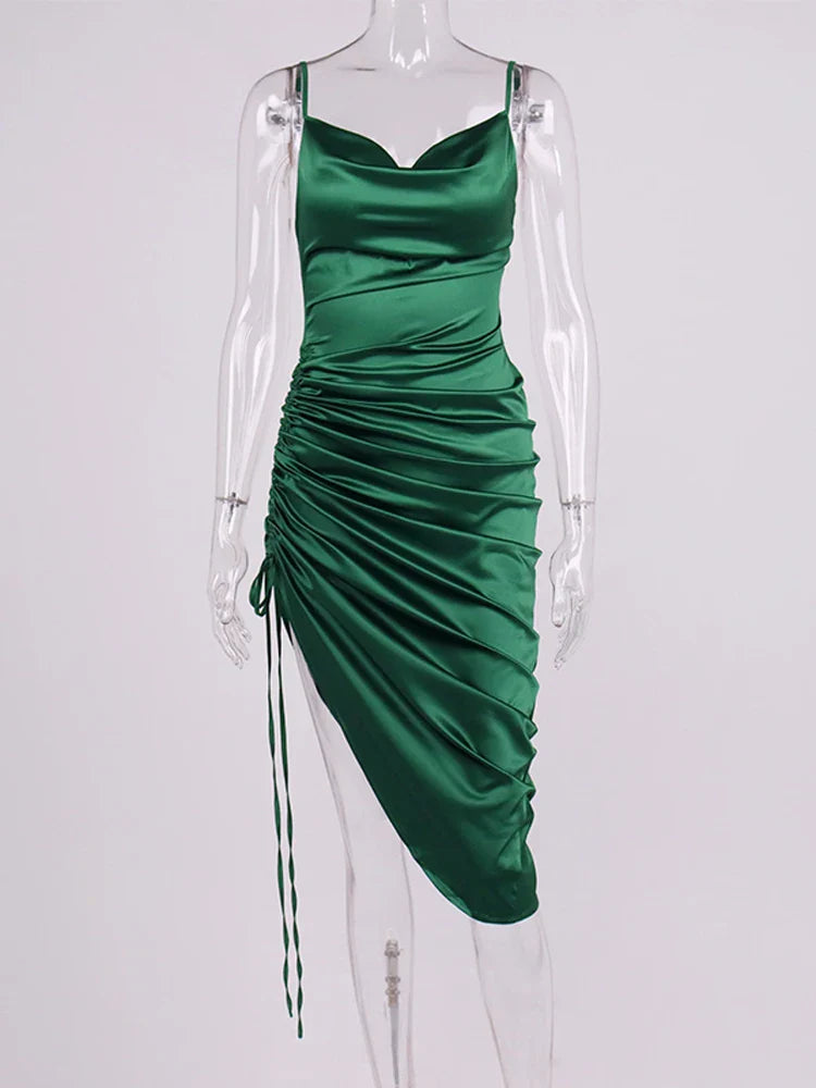 Midi satin dress with ruching - Lis