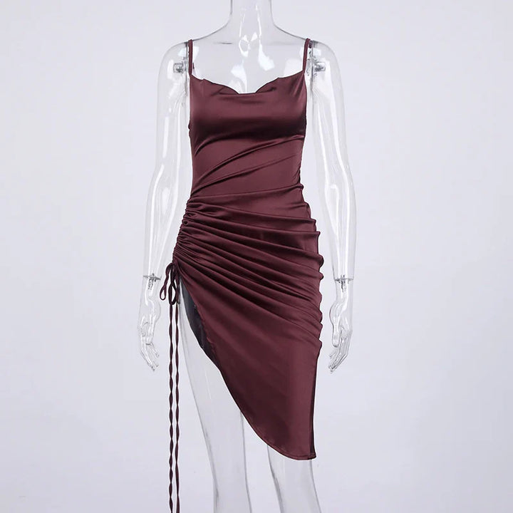 Midi satin dress with ruching - Lis