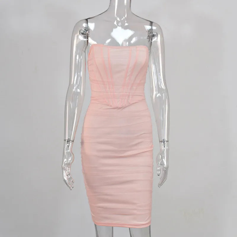 Strapless Midi Dress with Chiffon Corset - Tula