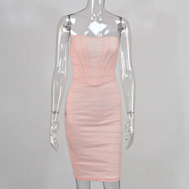 Strapless Midi Dress with Chiffon Corset - Tula