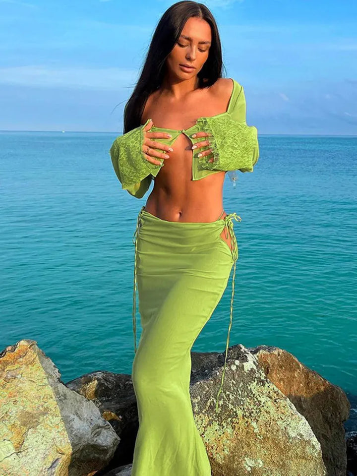 Two-piece set maxi skirt and lace top - Femina