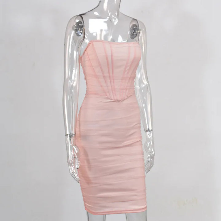 Strapless Midi Dress with Chiffon Corset - Tula