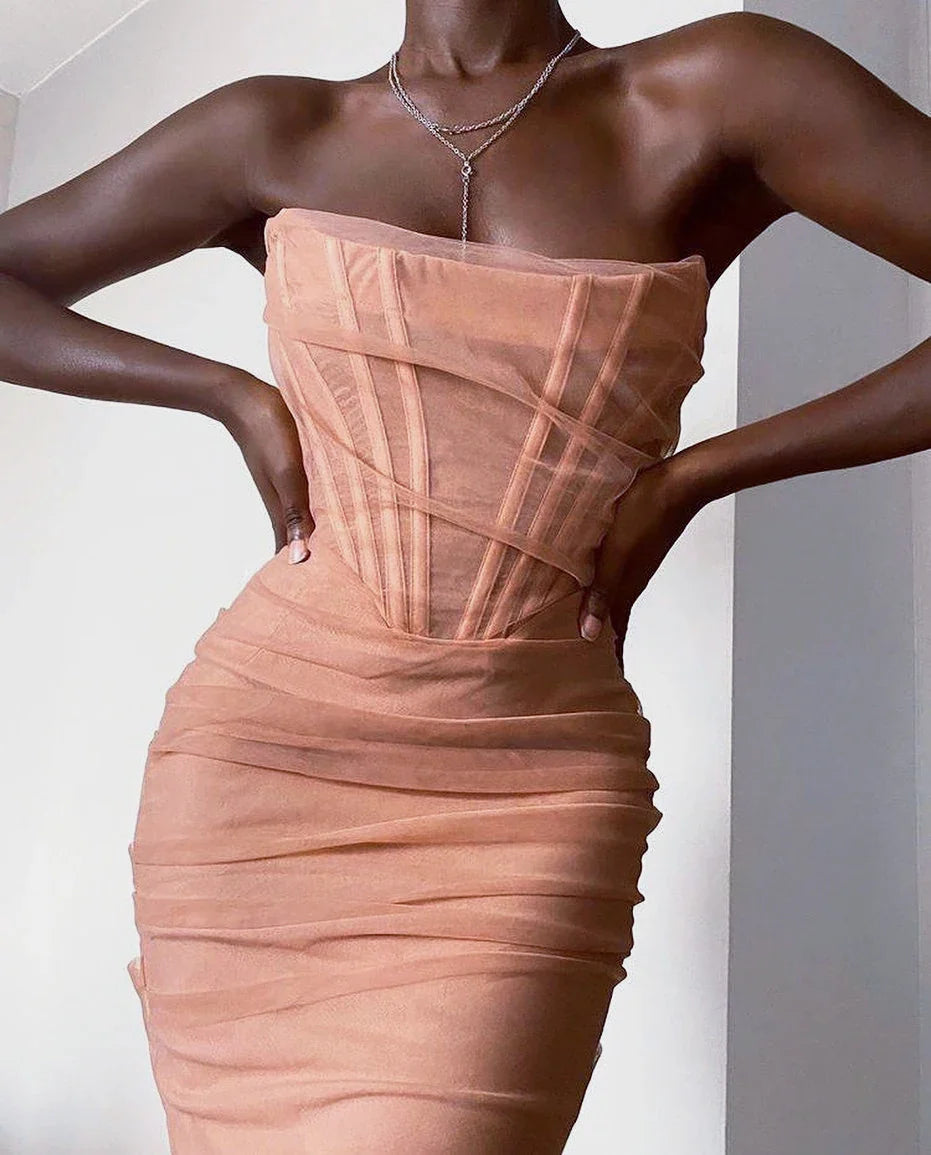 Strapless Midi Dress with Chiffon Corset - Tula