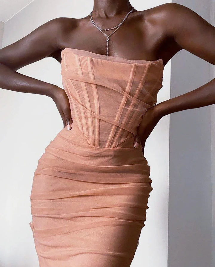 Strapless Midi Dress with Chiffon Corset - Tula