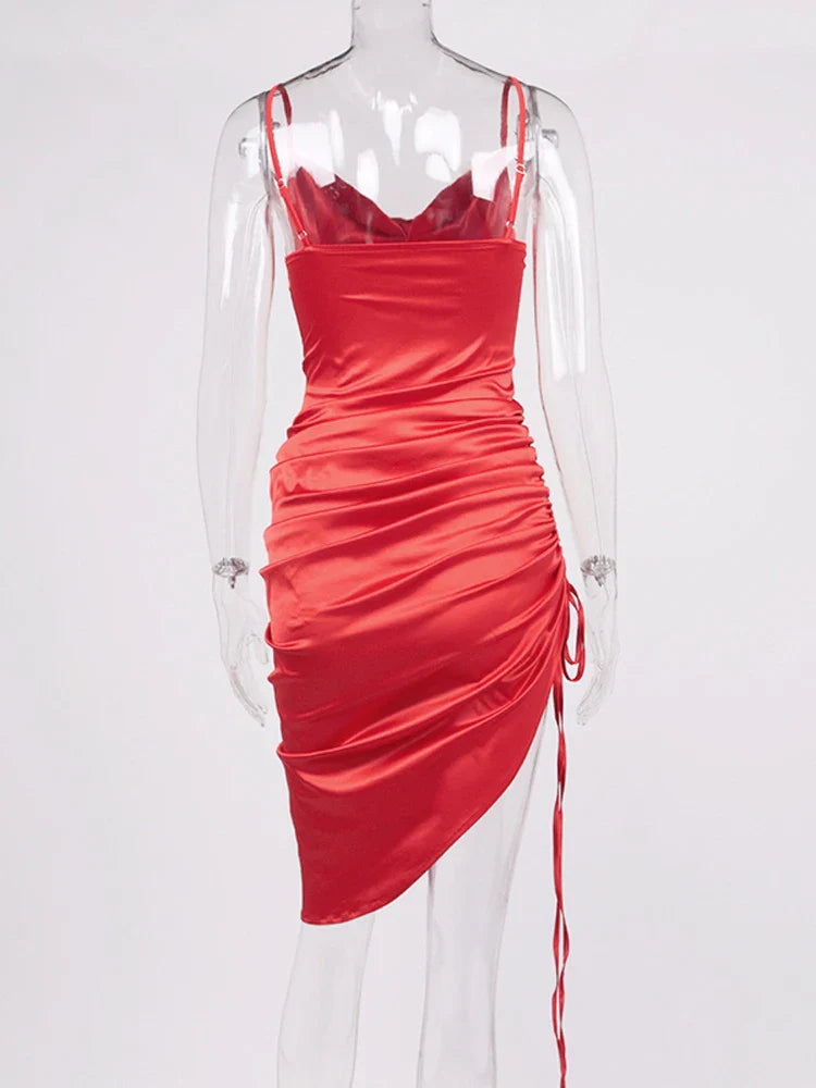 Midi satin dress with ruching - Lis