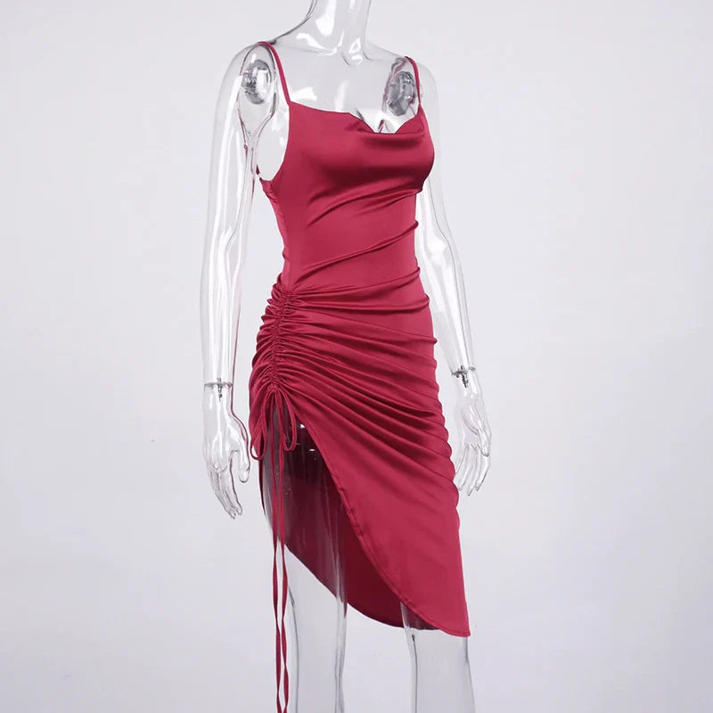 Midi satin dress with ruching - Lis
