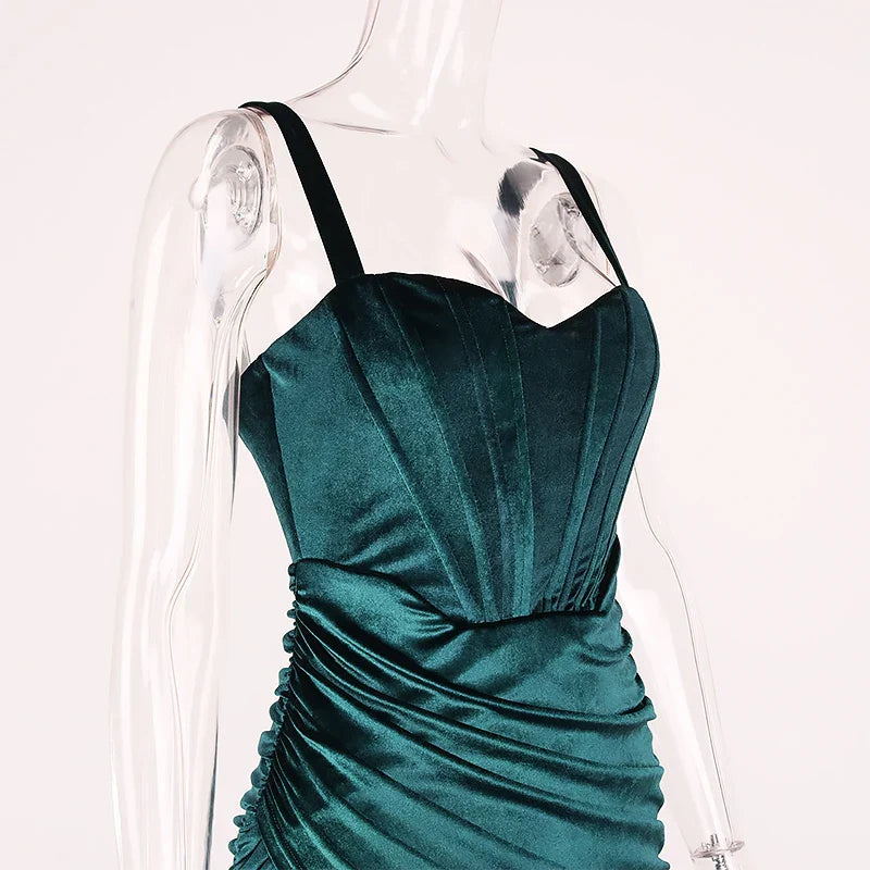 Velvet Mini Dress with Corset Design and Ruching - Sheina