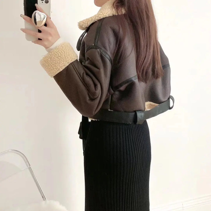 Short leather coat with inner fur - Johnny