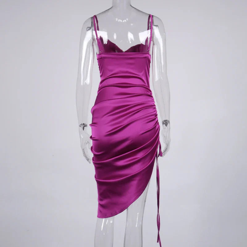 Midi satin dress with ruching - Lis
