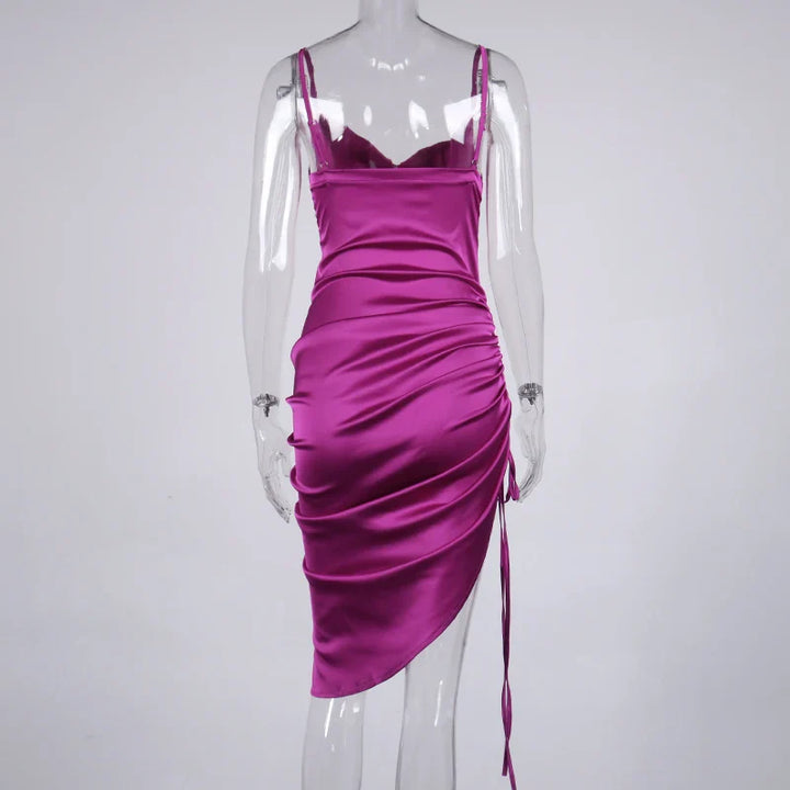 Midi satin dress with ruching - Lis