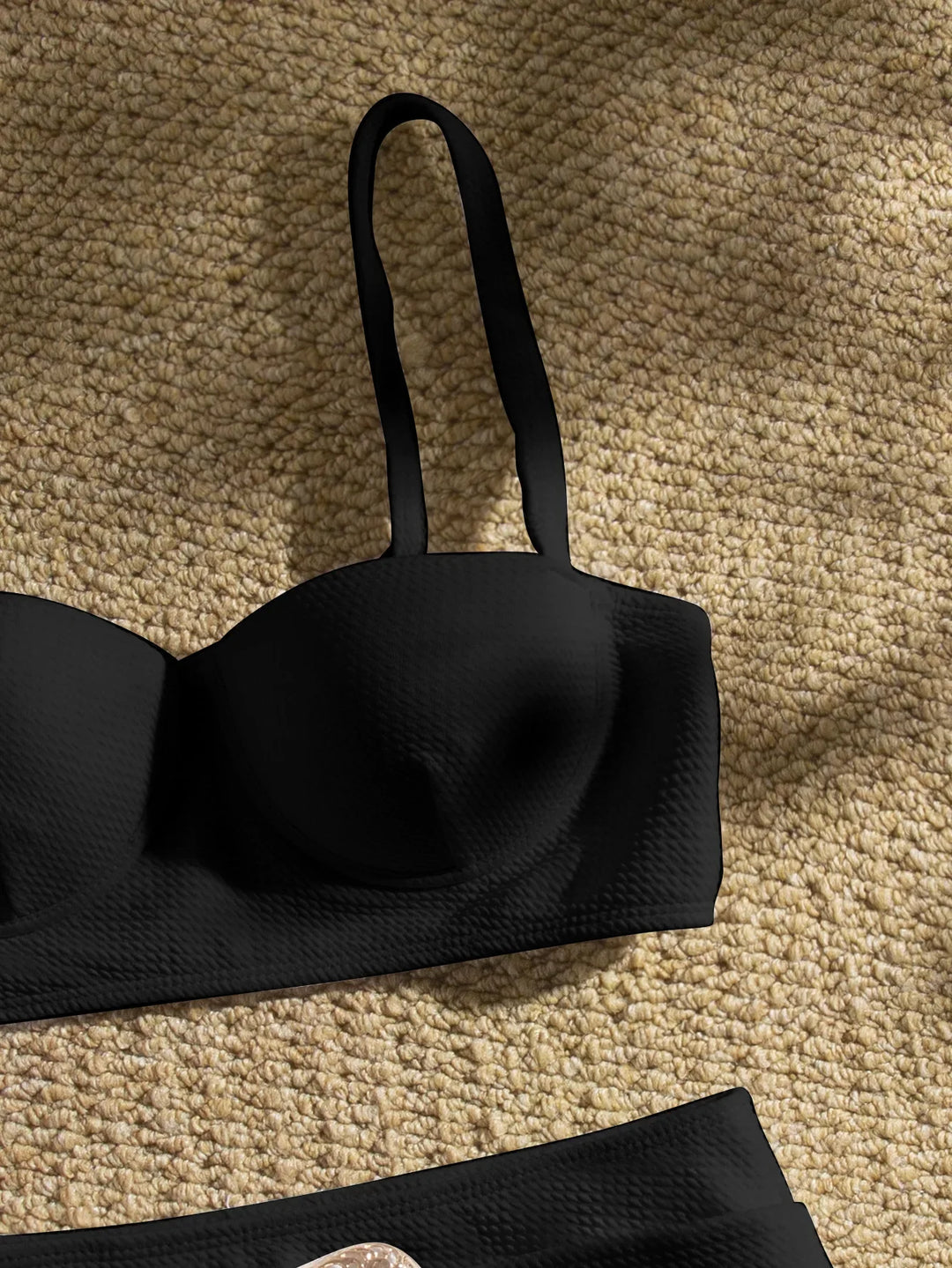 Waffle Fabric Bikini with Belt Decoration and Push-Up Bra - Nadia
