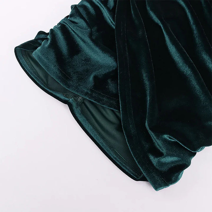 Velvet Mini Dress with Corset Design and Ruching - Sheina