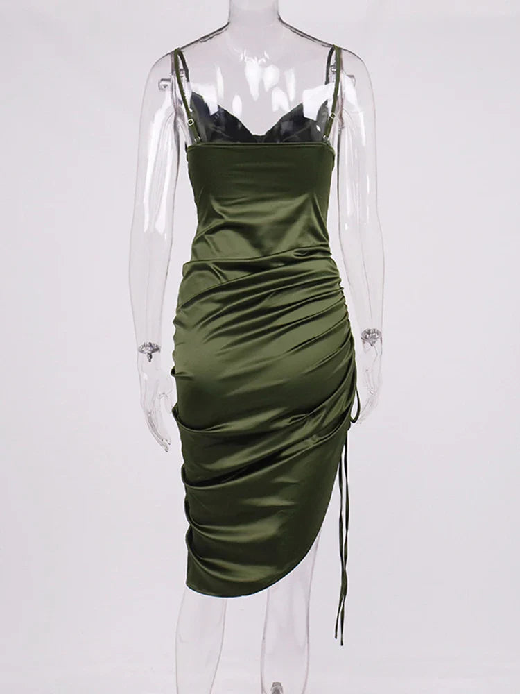 Midi satin dress with ruching - Lis
