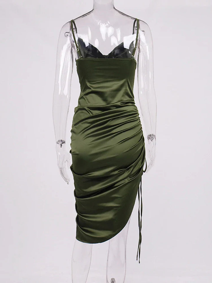 Midi satin dress with ruching - Lis