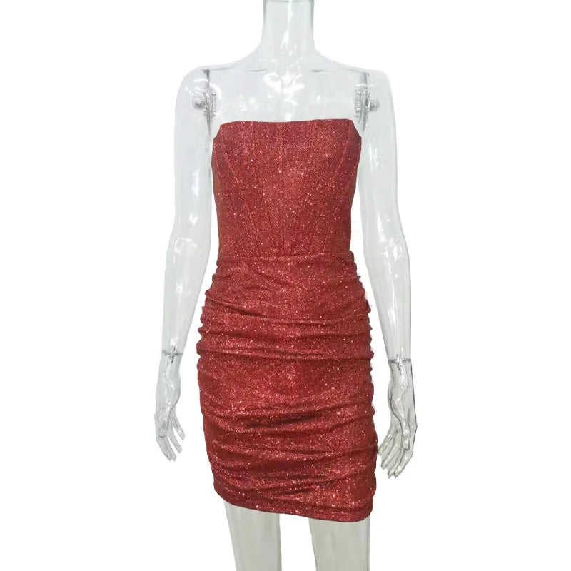 Strapless Mini Dress with Glitter Corset Design - Sienna