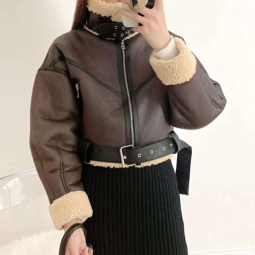 Short leather coat with inner fur - Johnny
