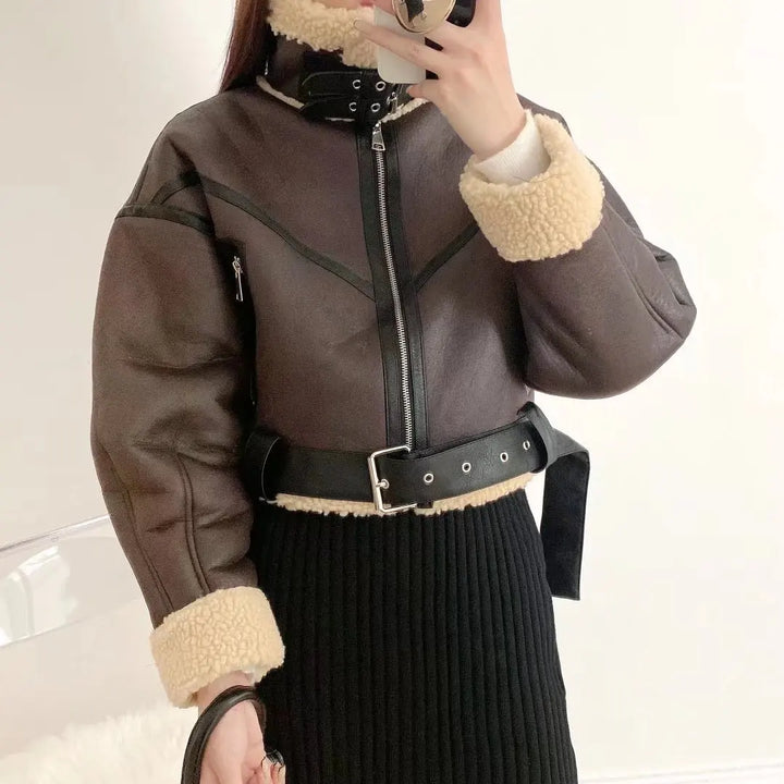 Short leather coat with inner fur - Johnny