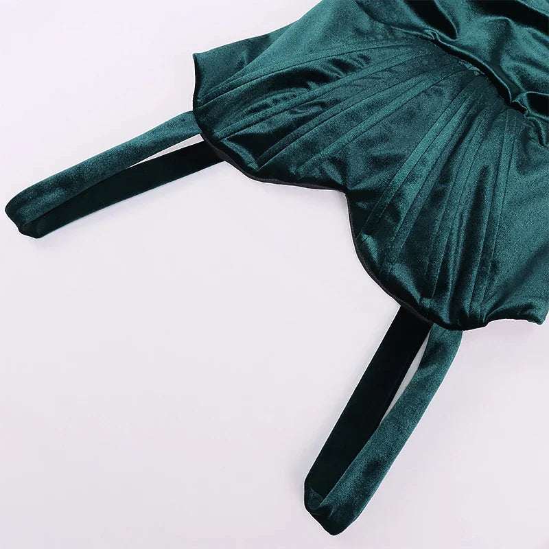 Velvet Mini Dress with Corset Design and Ruching - Sheina