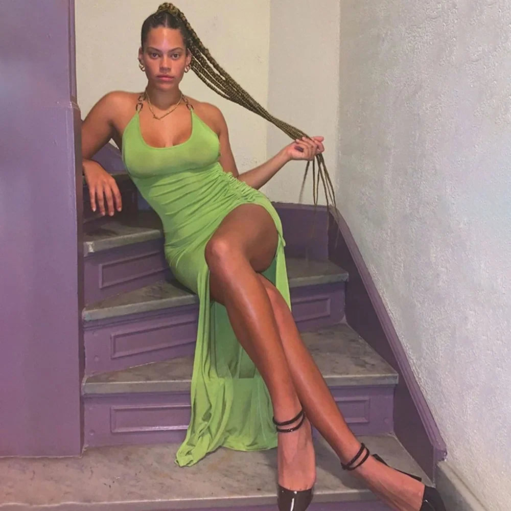 Deep slit ruched dress - Holly