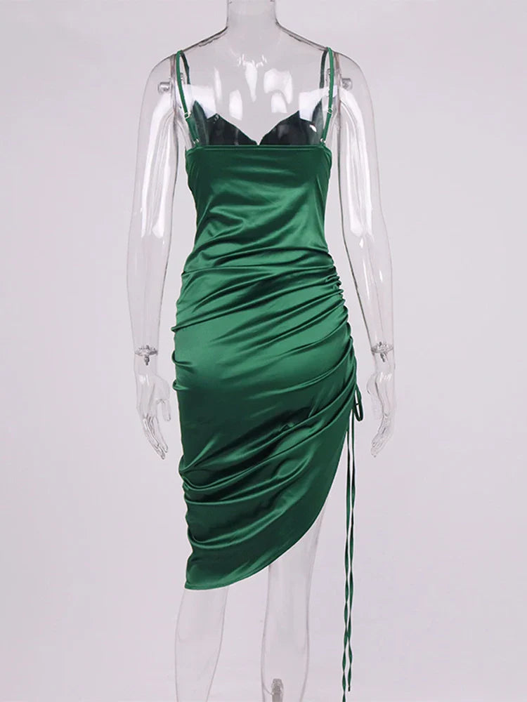 Midi satin dress with ruching - Lis