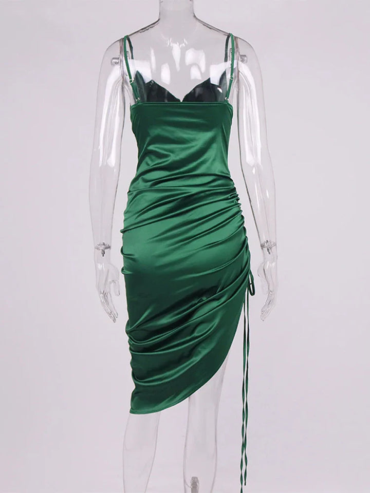 Midi satin dress with ruching - Lis