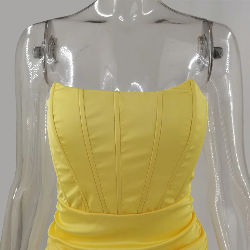 Strapless Satin Mini Dress with Corset Cut and Ruching - Cindy