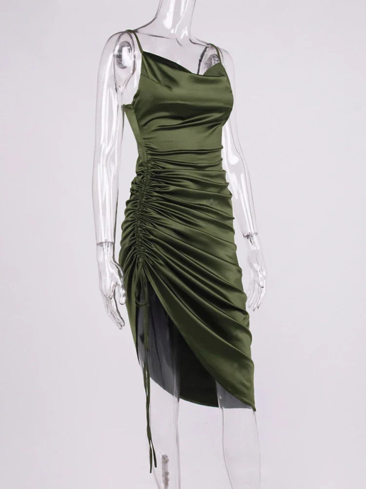 Midi satin dress with ruching - Lis